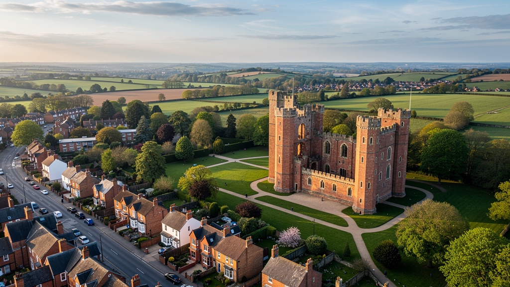 Kenilworth Castle and surrounding residential properties from above